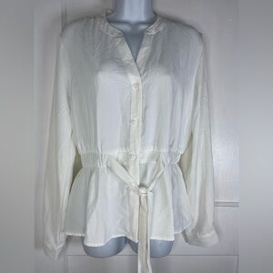 White Button-Up Women's Top with Built In Tie
